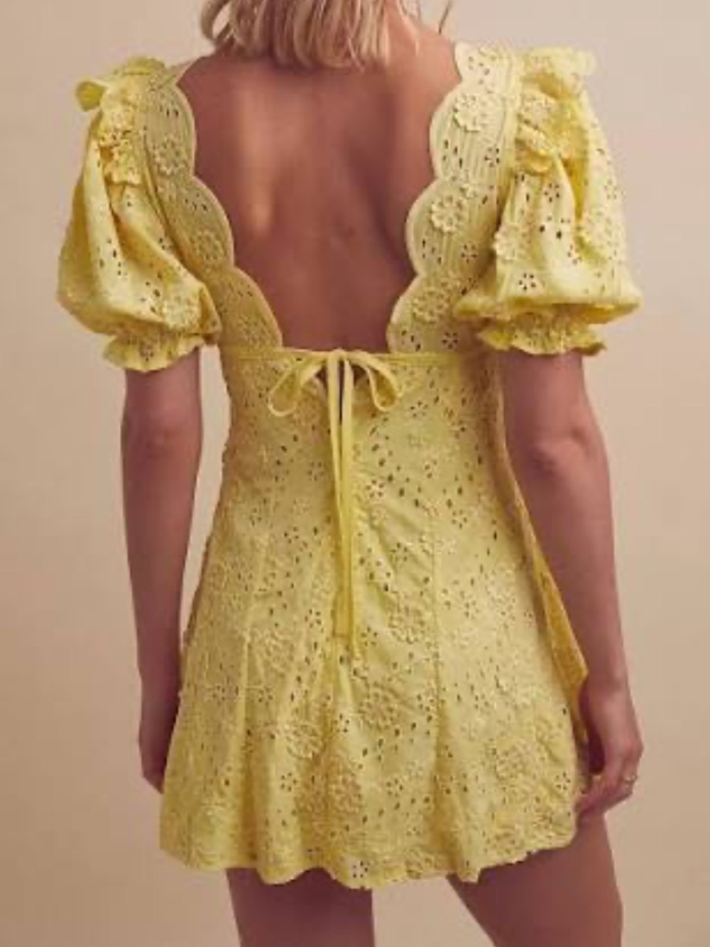 For Love & Lemons Lemon Eyelet Puff-Sleeve Mini Dress - Picture 2 of 2